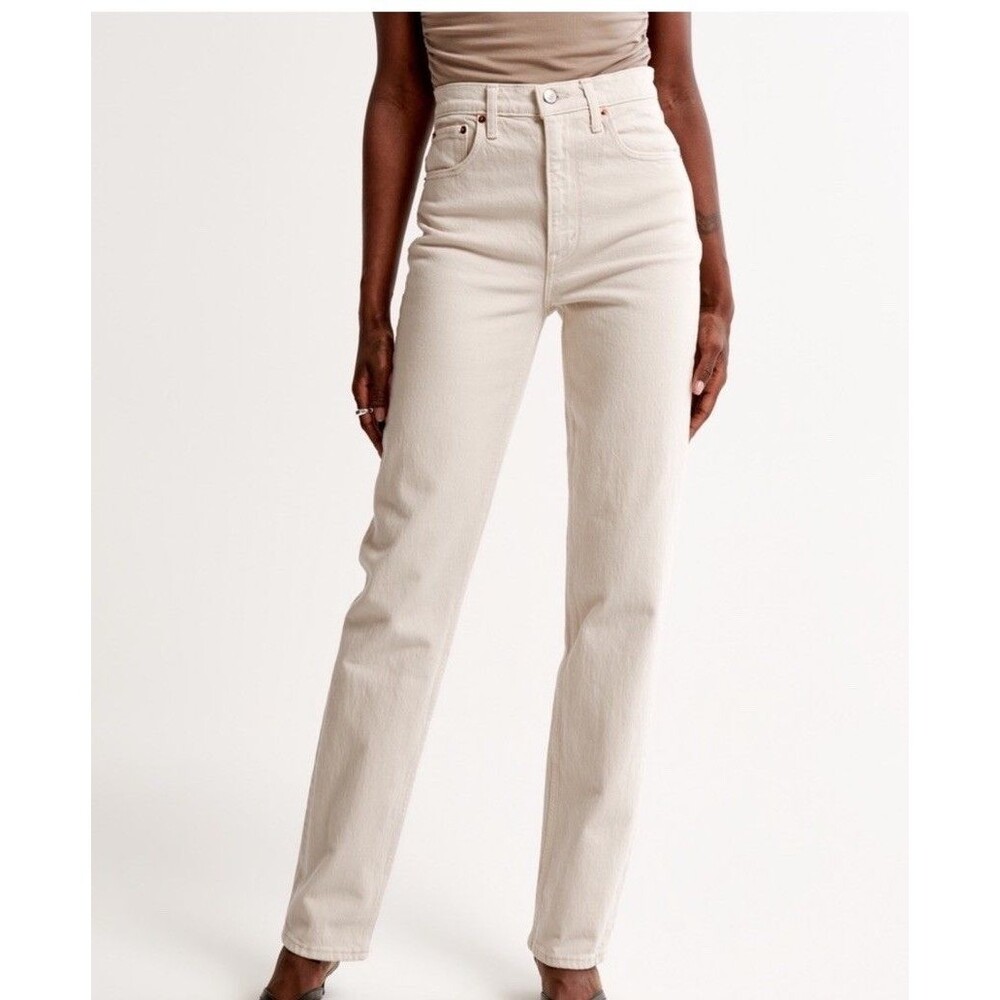 Abercrombie & Fitch The 90’s Straight Ultra High Rise Women's Jeans Sz 32 Cream